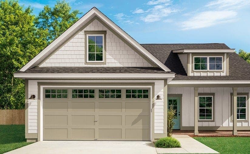 Bridgeport design extended window sandtone garage door