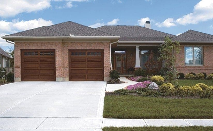 Classic wood design long stockton window cedar garage door