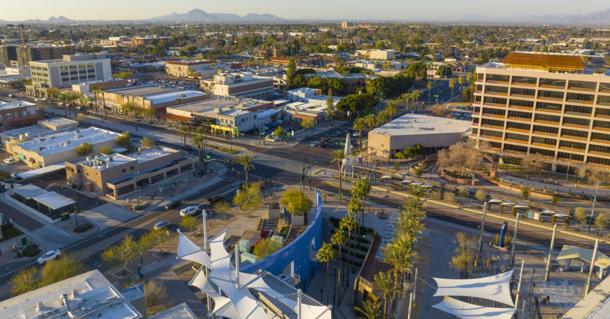 Mesa Arizona aerial view of downtown Mesa