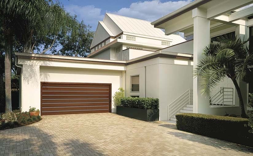 Reserve modern design accent strip light cedar garage door